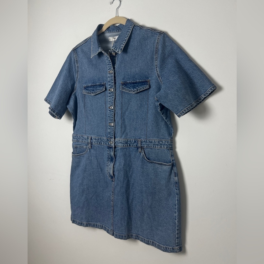 NEW MNG Mango Short Sleeve Cotton 5-Pocket Collared Mini Denim Shirt Dress Sz 18 - Picture 6 of 14